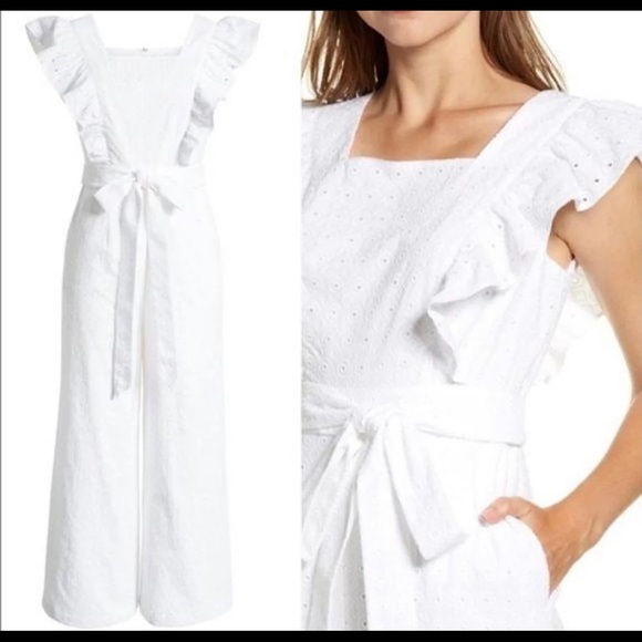 Rachel Parcell White Eyelet Ruffle Sleeve Jumpsuit - Picture 2 of 6